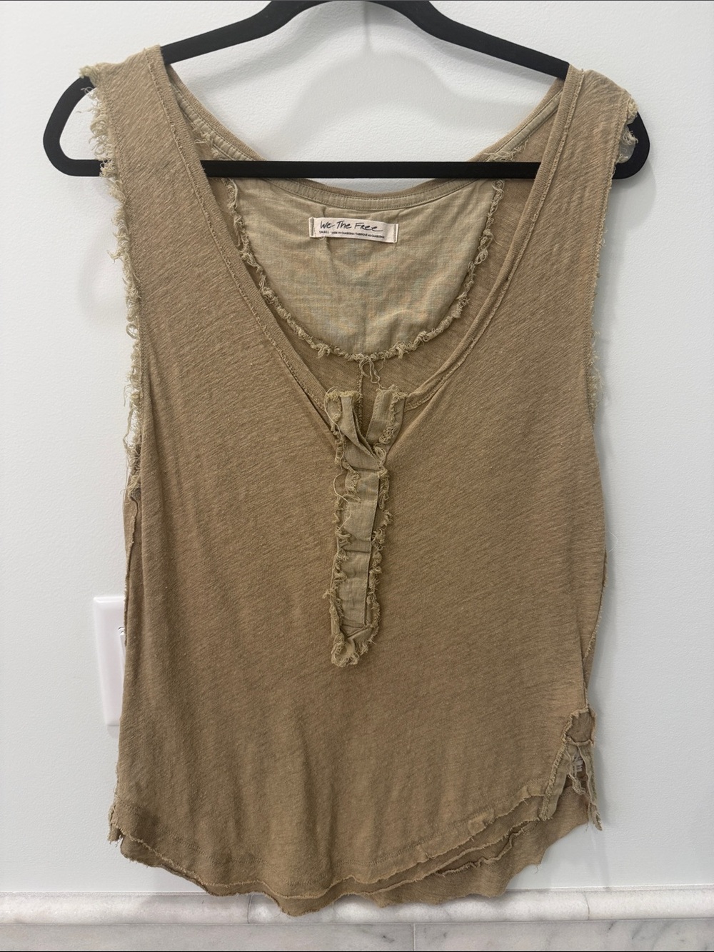 We The Free Olive-Tan Ruffle V-Neck Tank SIZE SMALL
